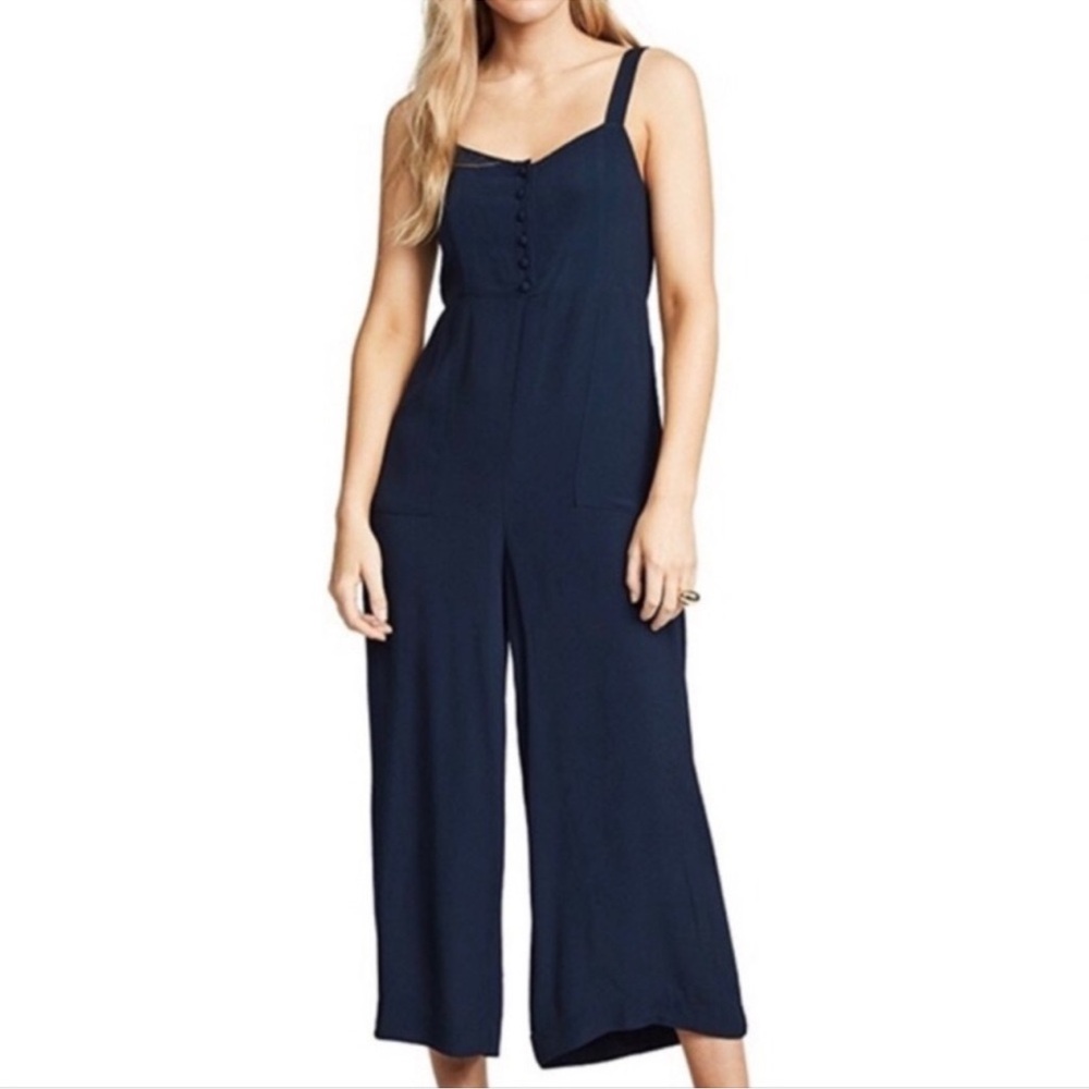 Madewell Navy Blue Smocked Button-Front Crop Jumpsuit - Picture 6 of 14